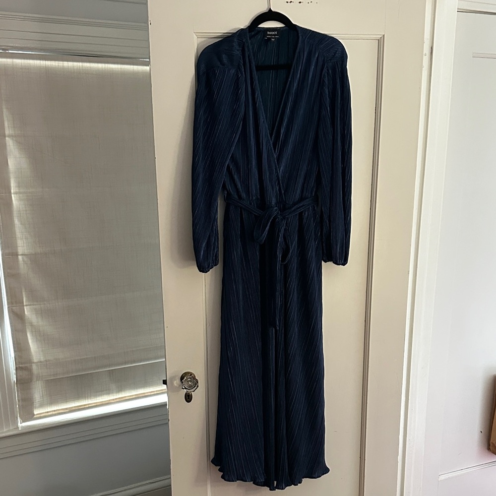 Bardot Navy Pleated Midi Dress